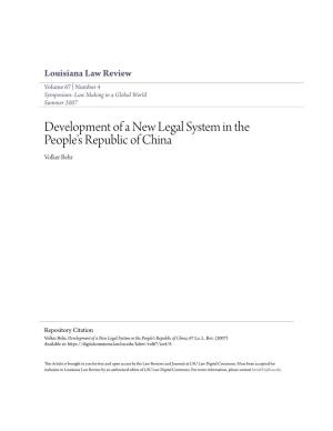 Development of a New Legal System in the People's Republic of China Volker Behr