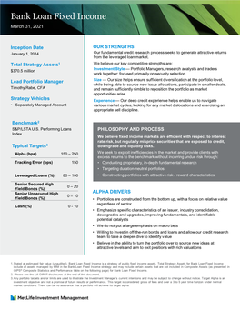 Bank Loan Fixed Income March 31, 2021