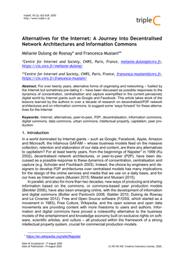 Alternatives for the Internet: a Journey Into Decentralised Network Architectures and Information Commons