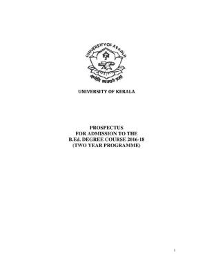 UNIVERSITY of KERALA PROSPECTUS for ADMISSION to the B.Ed