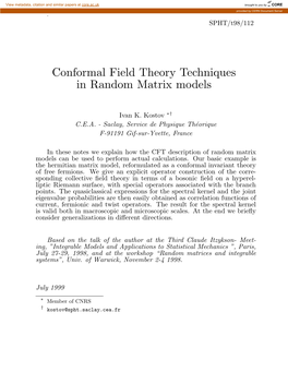 Conformal Field Theory Techniques in Random Matrix Models
