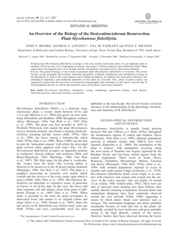 An Overview of the Biology of the Desiccation-Tolerant Resurrection Plant Myrothamnus ﬂabellifolia