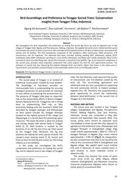 Bird Assemblage and Preference to Tengger Sacred Trees: Conservation Insights from Tengger Tribe, Indonesia