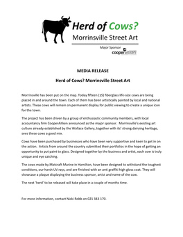 MEDIA RELEASE Herd of Cows? Morrinsville Street