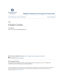 Charles Crocker Seth Sikkema George Fox University, Ssikkema@Georgefox.Edu