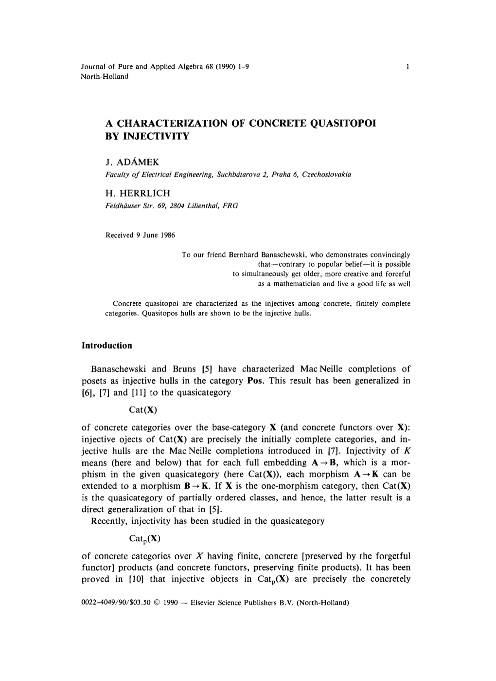 A Characterization of Concrete Quasitopoi by Injectivity