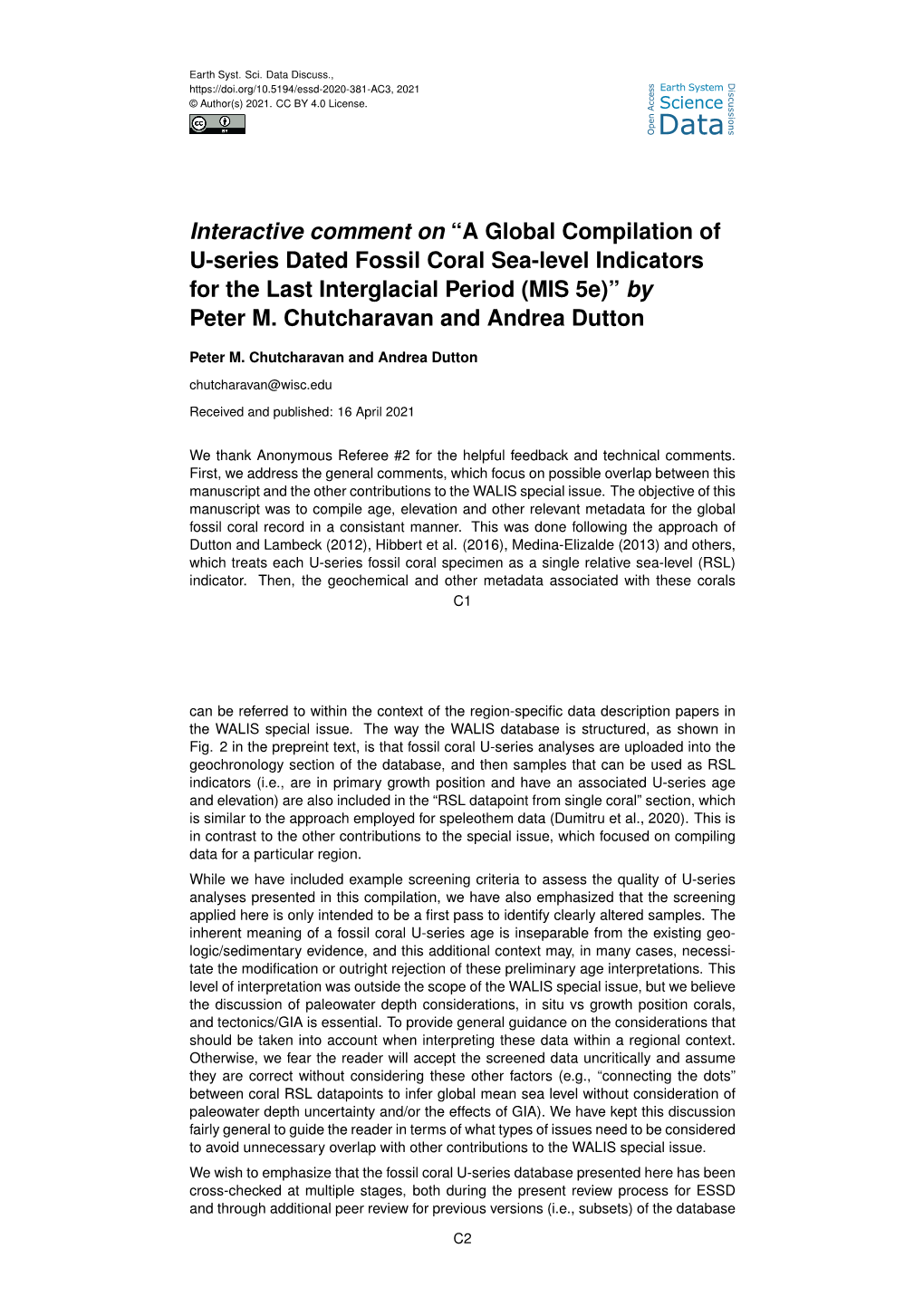 A Global Compilation of U-Series Dated Fossil Coral Sea-Level Indicators for the Last Interglacial Period (MIS 5E)” by Peter M