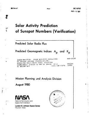 Solar Activity Prediction of Sunspot Numbers (Verification)