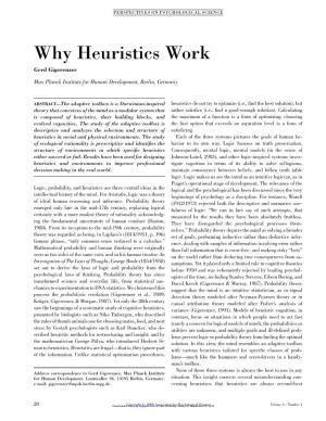 Why Heuristics Work Gerd Gigerenzer