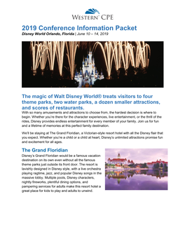 2019 Conference Information Packet Disney World Orlando, Florida | June 10 – 14, 2019