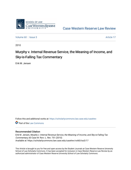 Murphy V. Internal Revenue Service, the Meaning of Income, and Sky-Is-Falling Tax Commentary