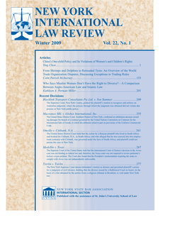 NEW YORK INTERNATIONAL LAW REVIEW Winter 2009 Vol