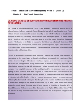 Various Shades of Womens Participation in the French Revolution