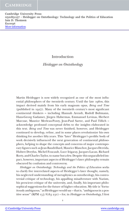 Introduction Heidegger on Ontotheology