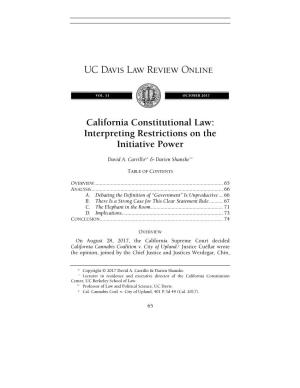 California Constitutional Law: Interpreting Restrictions on the Initiative Power