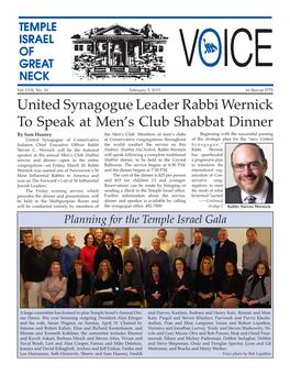 United Synagogue Leader Rabbi Wernick to Speak at Men's Club Shabbat Dinner