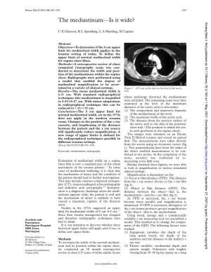 The Mediastinum—Is It Wide? Emerg Med J: First Published As 10.1136/Emj.18.3.183 on 1 May 2001