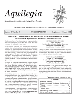 Newsletter of the Colorado Native Plant Society