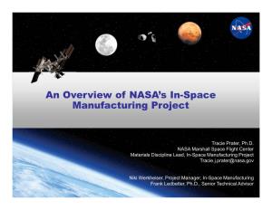An Overview of NASA's In-Space Manufacturing Project