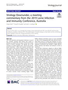 Virology Downunder, a Meeting Commentary from the 2019 Lorne Infection and Immunity Conference, Australia Gregor Ebert1,4, Prasad N