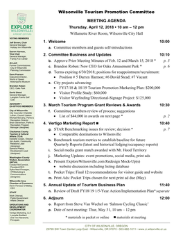 Wilsonville Tourism Promotion Committee MEETING AGENDA