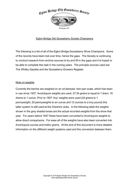 List of Egton Bridge Champions