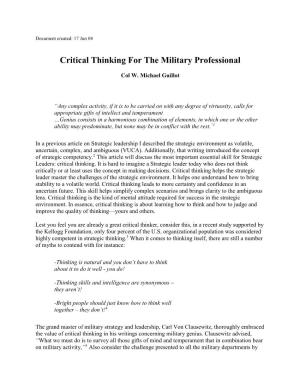Critical Thinking for the Military Professional