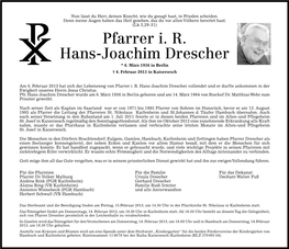 Pfarrer I. R. Hans-Joachim Drescher * 6