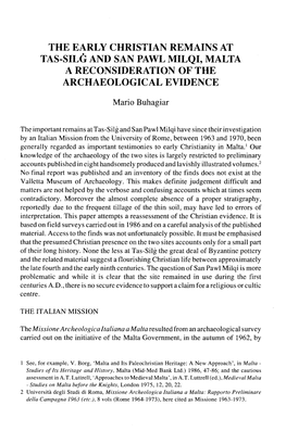 The Early Christian Remains at Tas-Silg and San Pawl Milqi, Malta a Reconsideration of the Archaeological Evidence