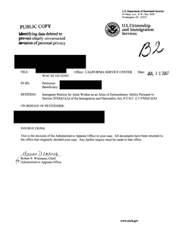 PUBLIC COPY and Immigration Htifying Data Deleted to Services Prevent Clearly Unwarranted Invasion of Personal Privacy