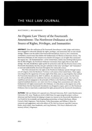 An Organic Law Theory of the Fourteenth Amendment: the Northwest Ordinance As the Source of Rights, Privileges, and Immunities