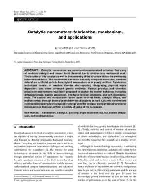 Catalytic Nanomotors: Fabrication, Mechanism, and Applications