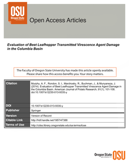 Evaluation of Beet Leafhopper Transmitted Virescence Agent Damage in the Columbia Basin