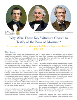 Why Were Three Key Witnesses Chosen to Testify of the Book Of