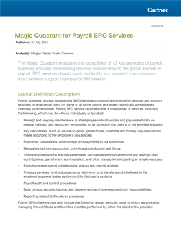 Magic Quadrant for Payroll BPO Services Published: 23 July 2015