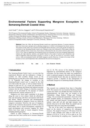 Environmental Factors Supporting Mangrove Ecosystem in Semarang-Demak Coastal Area