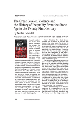 The Great Leveler. Violence and the History of Inequality from the Stone BOOK REVIEW Ageeconomic to the Alternatives, Twenty-First 2017, Centuryissue 3, Pp