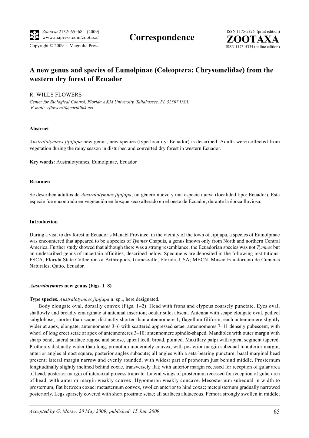 Zootaxa, a New Genus and Species of Eumolpinae