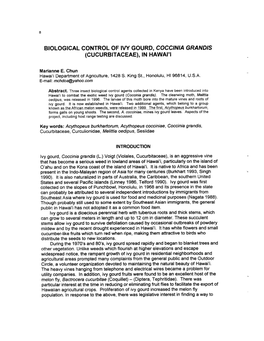 Biological Control of Ivy Gourd, Coccinia Grandis (Cucurbitaceae), in Hawai'i