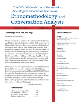 Ethnomethodology and Conversation Analysis Summer 2017 Volume 8, Issue 8, P.1