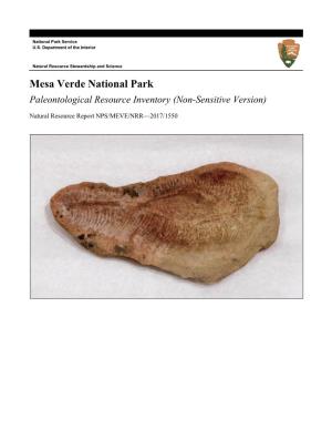 Mesa Verde National Park Paleontological Resource Inventory (Non-Sensitive Version)