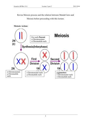 Revise Meiosis Process and the Relation Between Mendel Laws and Meiosis Before Proceeding with This Lecture