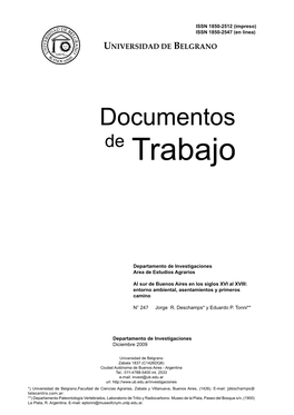 247 Deschamps.Pdf Documentos De Trabajo Al Sur De Buenos Aires En Los Siglos XVI Al XVIII: Entorno Ambiental