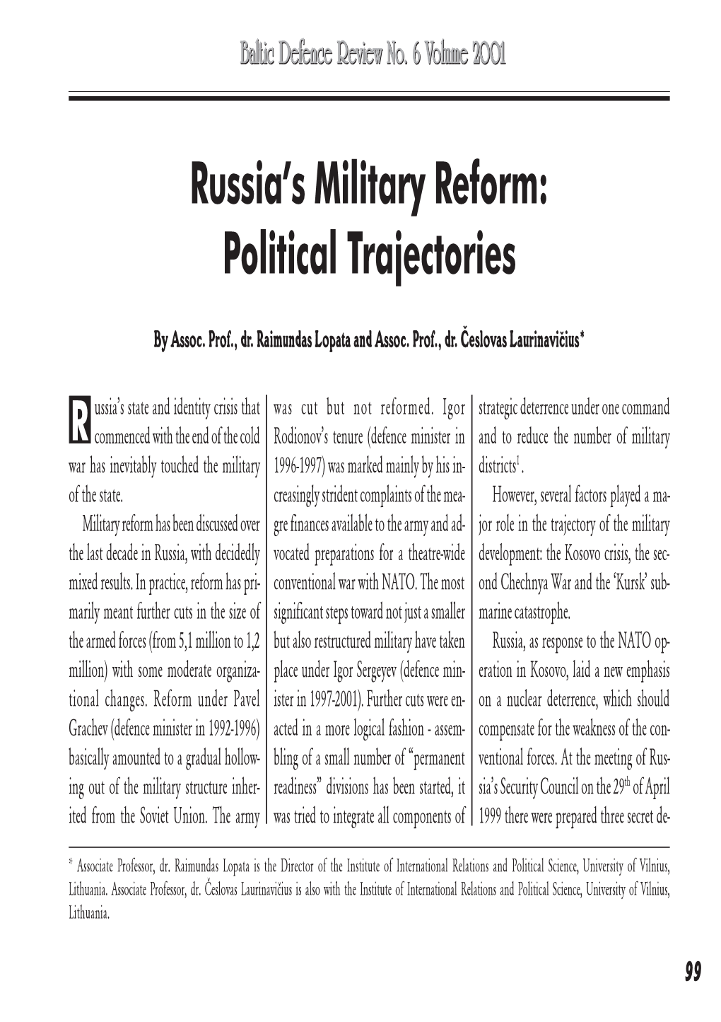 Russia's Military Reform: Political Trajectories