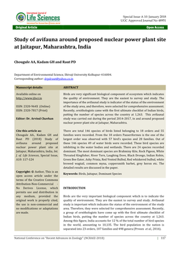 Study of Avifauna Around Proposed Nuclear Power Plant Site at Jaitapur, Maharashtra, India