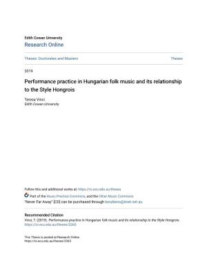 Performance Practice in Hungarian Folk Music and Its Relationship to the Style Hongrois