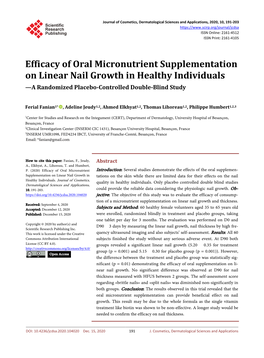 Efficacy of Oral Micronutrient Supplementation on Linear Nail Growth in Healthy Individuals —A Randomized Placebo-Controlled Double-Blind Study