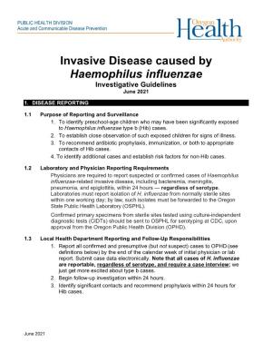 Invasive Disease Caused by Haemophilus Influenzae Investigative Guidelines June 2021