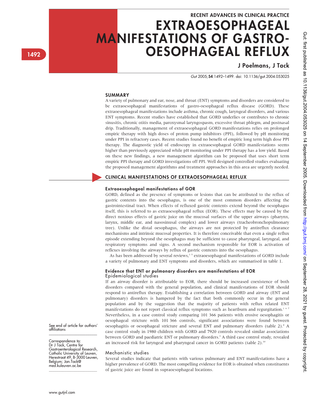 Extraoesophageal Manifestations of Gastro-Oesophageal Reflux Disease (GORD)