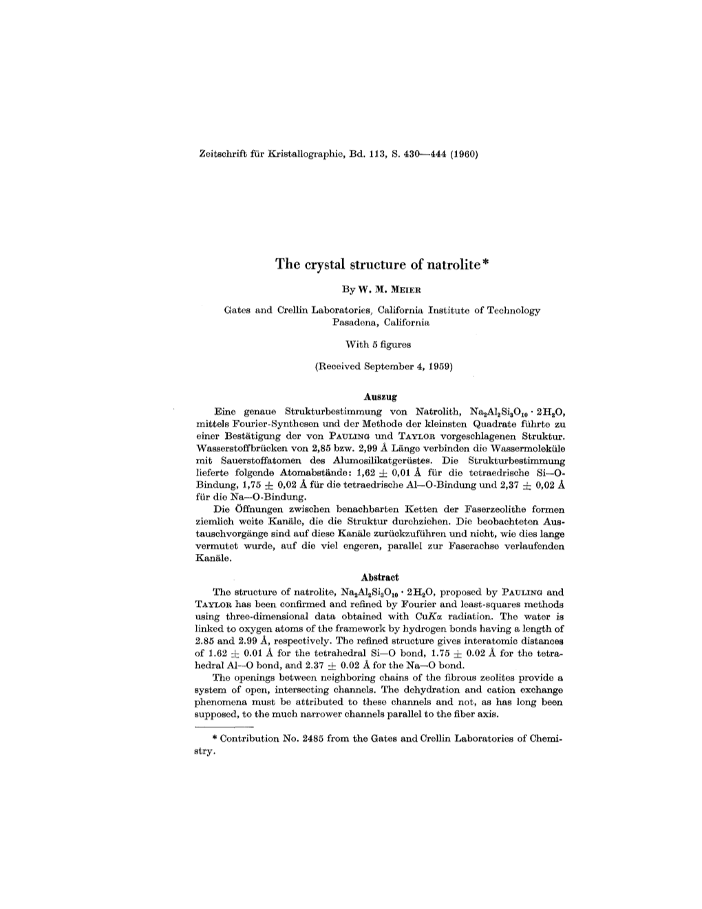 The Crystal Structure of Natrolite *